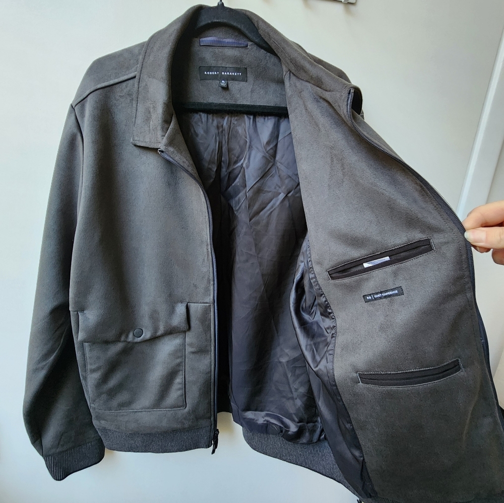 Robert Barakett Men's Charcoal Faux Suede Pilot Jacket XL NWOT Bomber - Picture 3 of 15